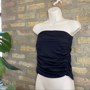 RUVE ~ Ruched Tube Top Strapless Black Blouse